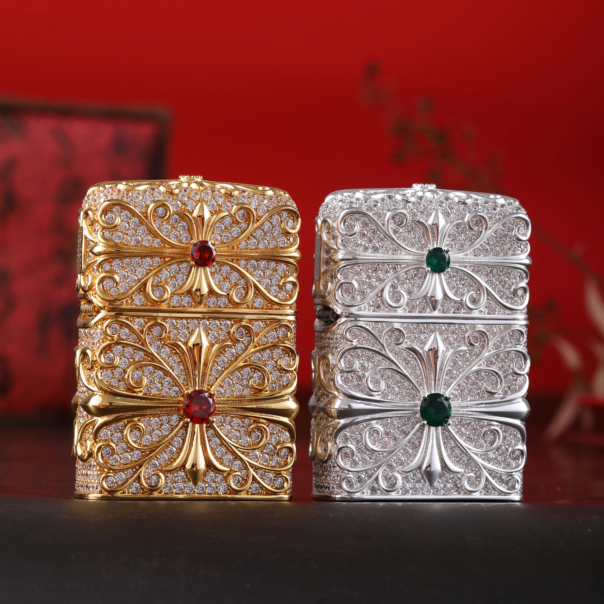 Diamond-Encrusted Lighter Case with Compass Design, Custom Diamond-Encrusted Lighter Case with Compass Design, Custom